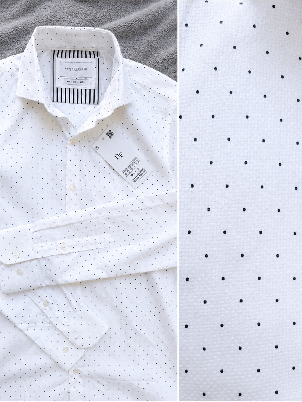 Denim & Flower Ricky Singh Shirt S White Dot Button Down Cotton